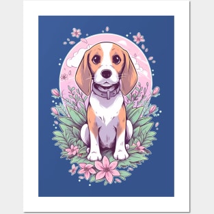 Beagle Dog Flowers Posters and Art